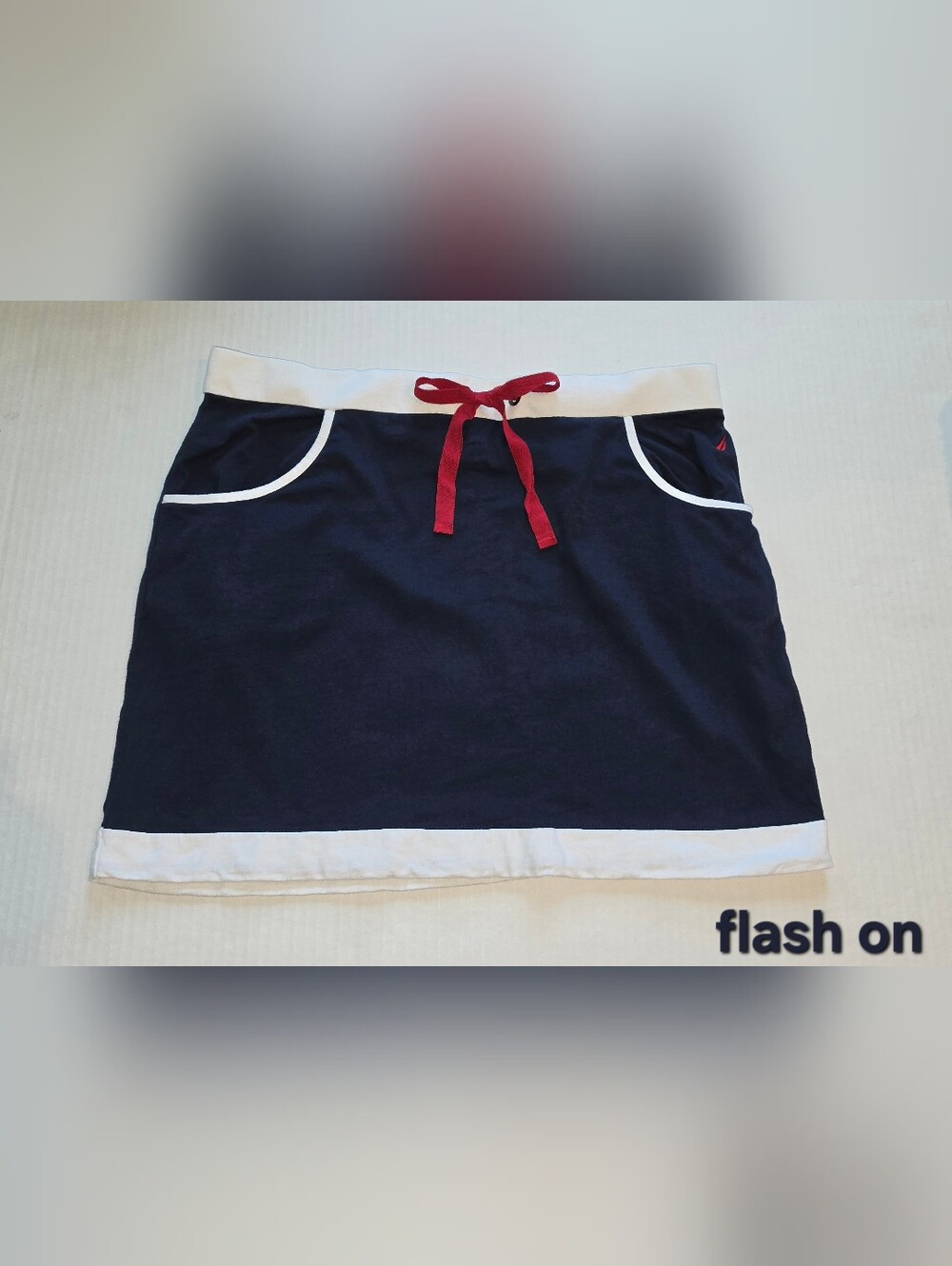 Nautica Navy Mini Skirt with White Trim and Red Drawstring Sz XL